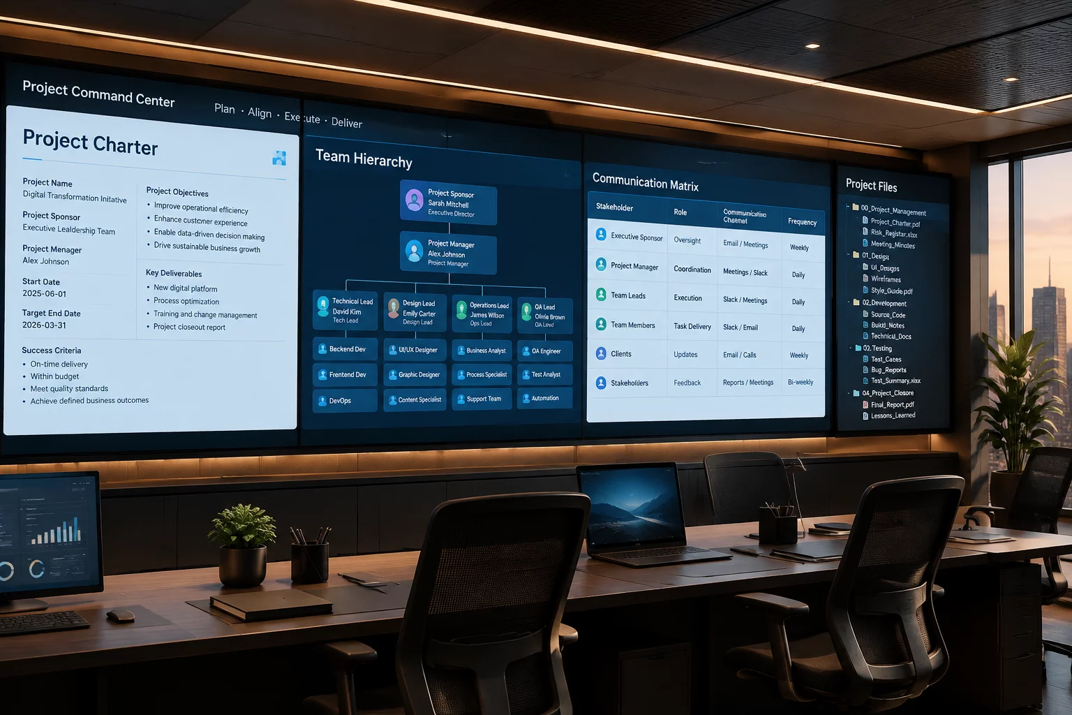 Structured project workspace blueprint and team information hub