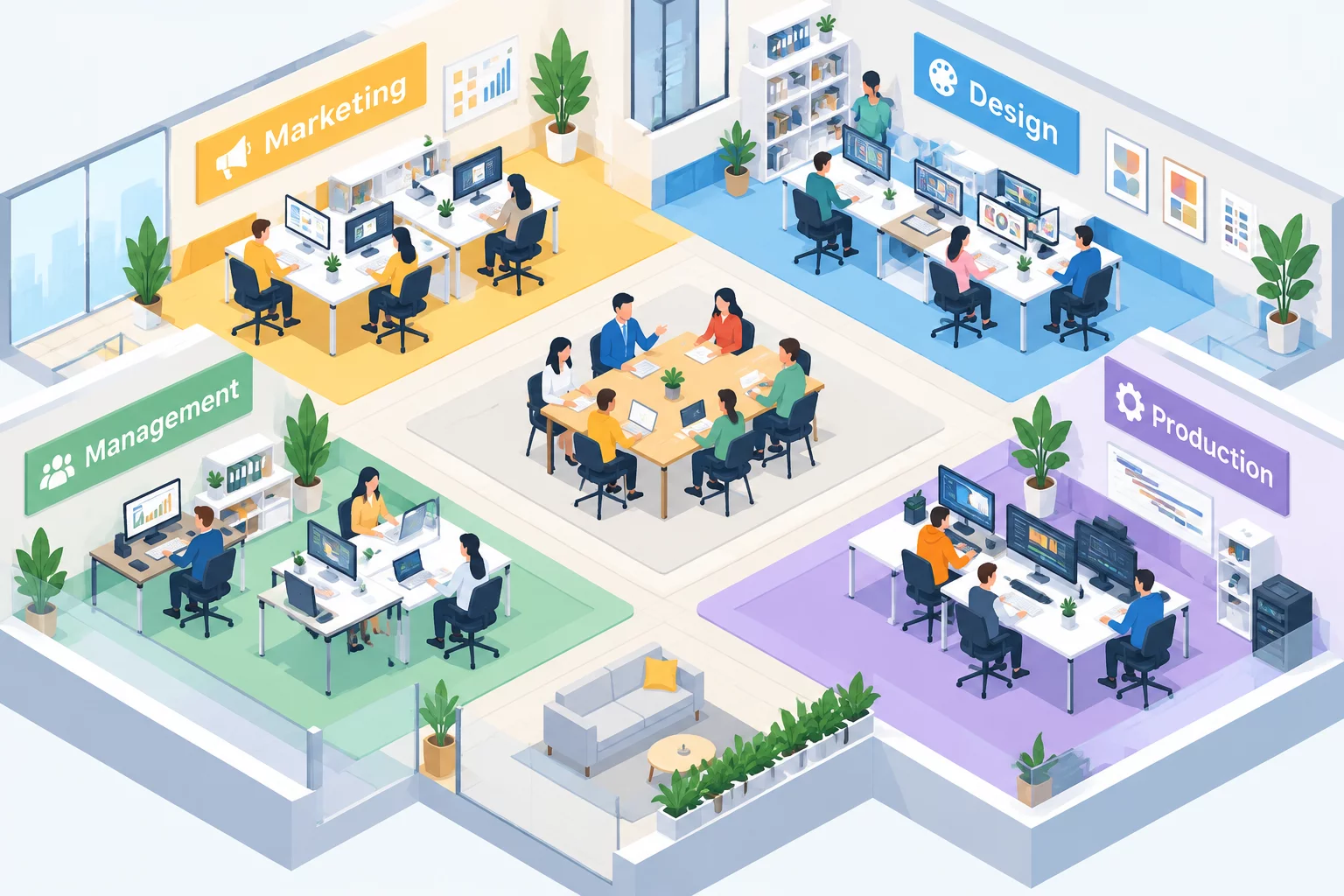 A Project Workspace for Four Different Departments